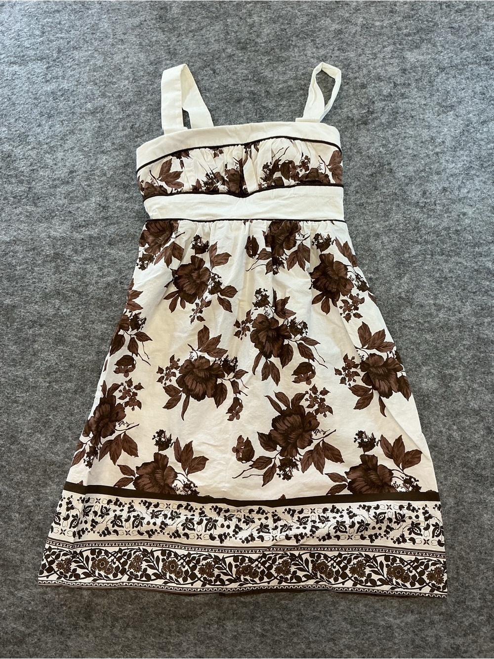 Love Y2K Vintage Mixed Print Cotton Cream & Brown Floral Sundress Size 7